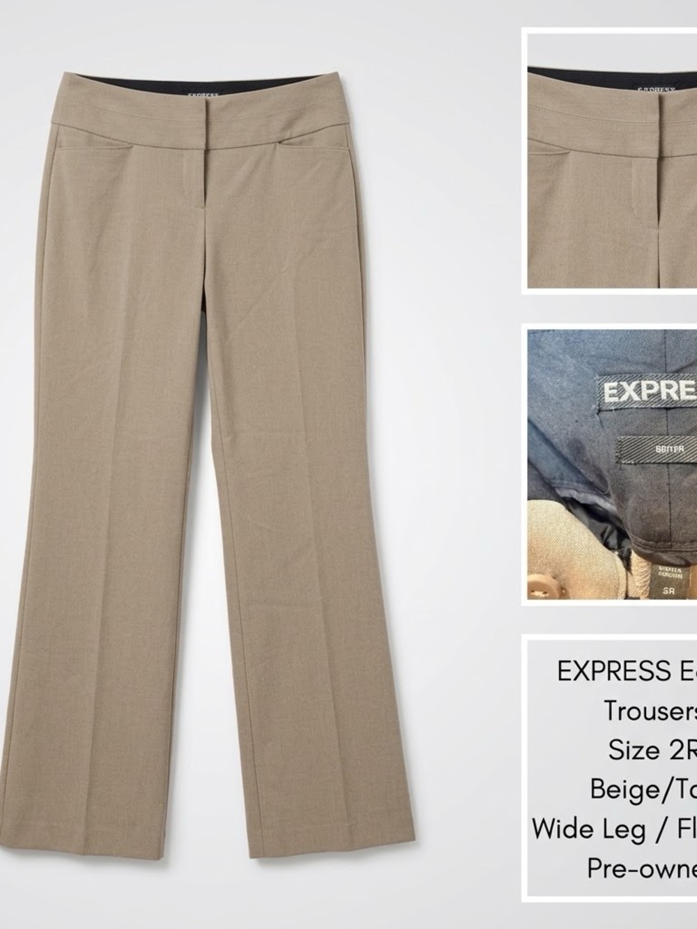 Express Beige Wide-Leg Trousers — Classic Tailored Fit